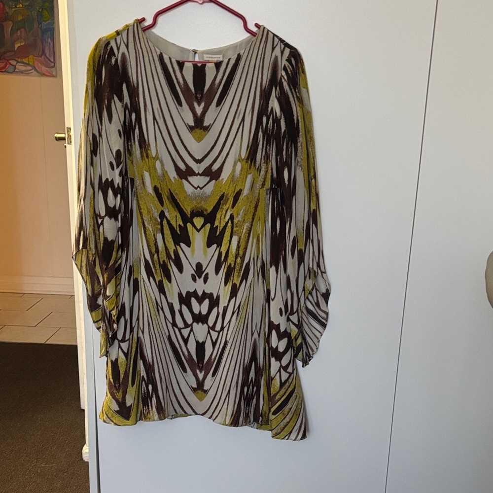 Leifsdottir for Anthropologie Brown and Yellow butterfly dress
